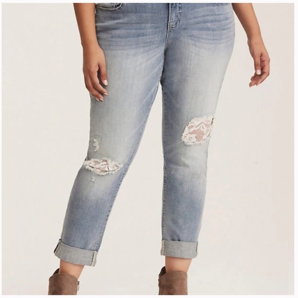 torrid Denim - Torrid Distressed Lace Boyfriend Crop